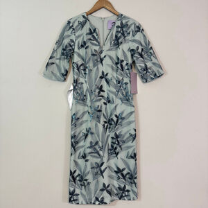 JS COLLECTIONS Shae V-Neck Leaf Embroidered Sequin Midi Dress Green Size 4